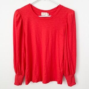 Nation LTD Rimma Puff Sleeve Pima Cotton Orange Crew Neck Top Womens Medium